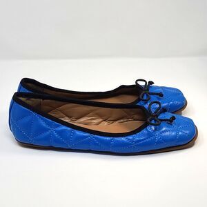 Aerosoles Blue Quilted Leather Ballet Flats Size 7 Black Trim Bow Comfort